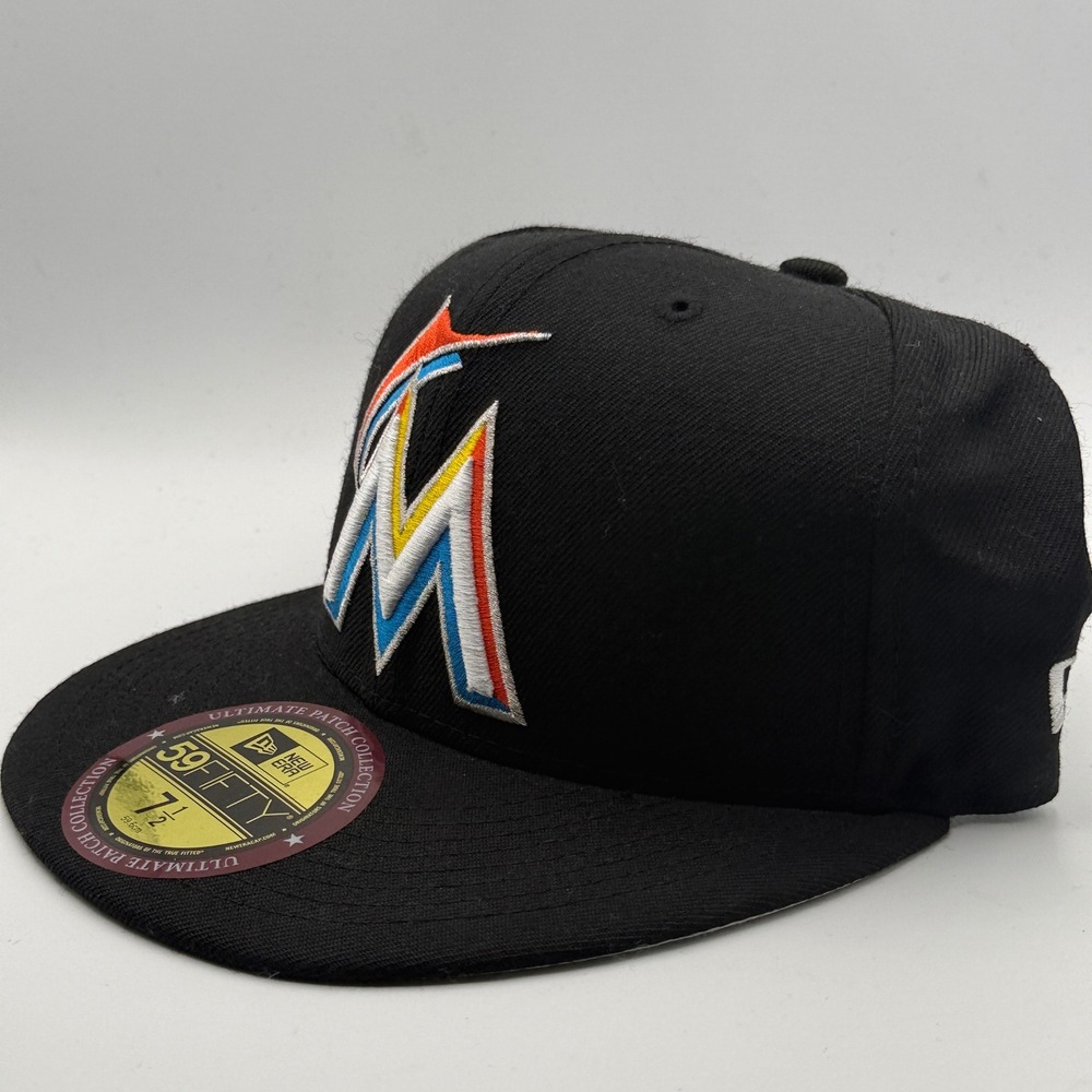 New Era 59FIFTY Miami Marlins MLB Ultimate Patch Fitted Hat Black 7 1/2 Wool